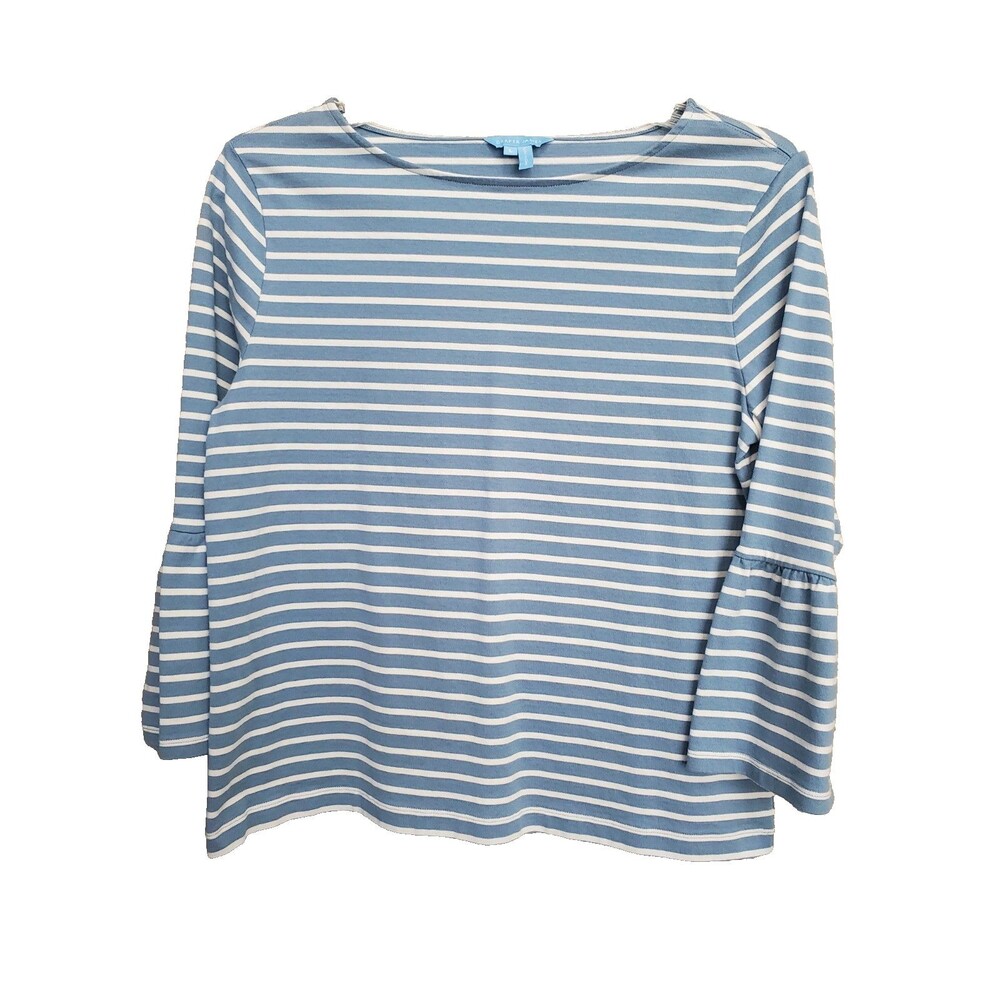 Draper James Corey Bell Sleeve Cotton Blue Striped Top Size Large